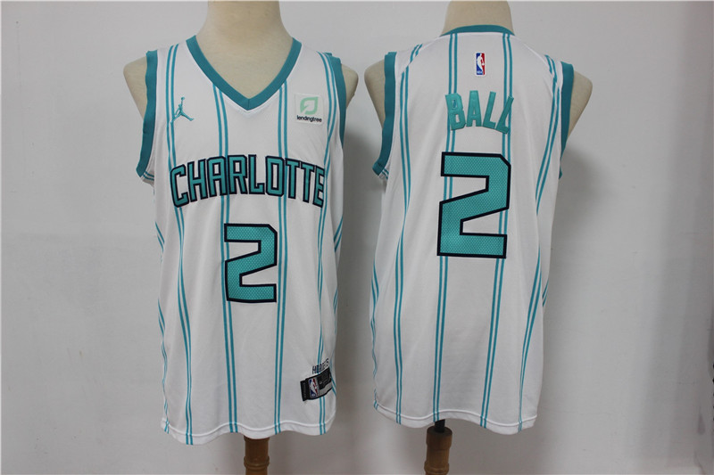 Men Charlotte Hornets #2 Ball White stripe Game NBA Jerseys